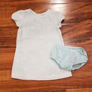 Janie and Jack EUC 12-18 month aqua dress w/ ivory eyelet overlay & diaper cover